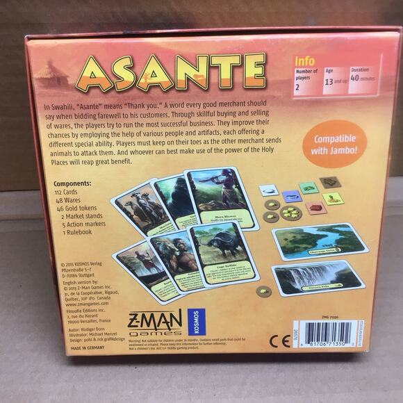 Asante Card Game 2-Player Z-Man Games 2013 OPEN BOX Complete Excellent - Picture 5 of 5